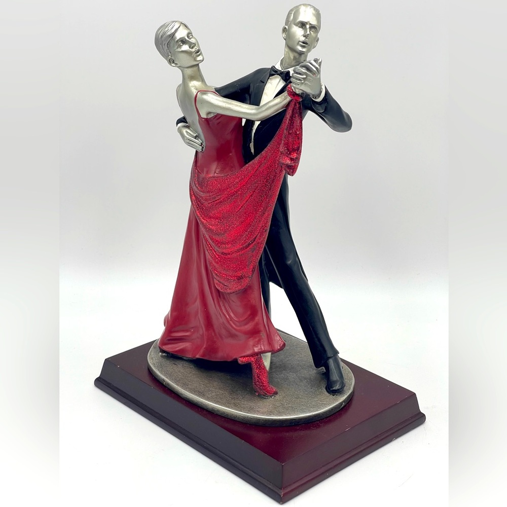 Vintage Art Deco Ballroom Dancing Couple; 10 1/2” Ceramic Statue on Wood Base - Picture 1 of 15